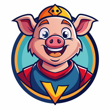Vector Logo Illustration of a Piggy Mascot Character in Cartoon Styleのイラスト素材