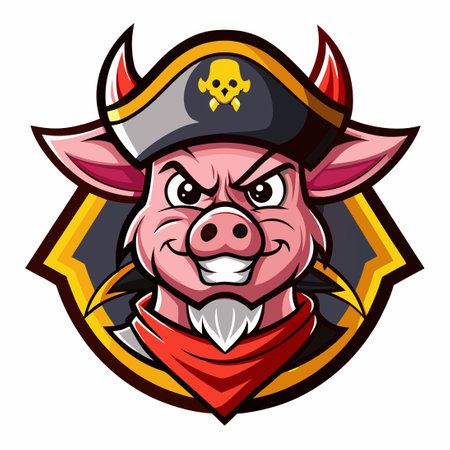 Swashbuckling Swine: Pirate Pig Mascot's Vector Logo Illustrationのイラスト素材