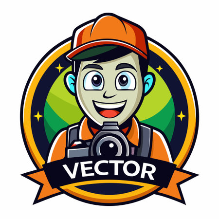 Professional Photographer Cartoon Mascot with Vintage Camera and Film Rollのイラスト素材