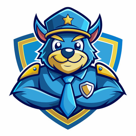 Vector Logo Illustration Featuring a Cartoon Police Mascot in a Stylized Designのイラスト素材