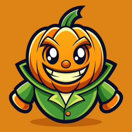 Cartoon Pumpkin Character Mascot with Stylish Pose in Vector Illustrationのイラスト素材