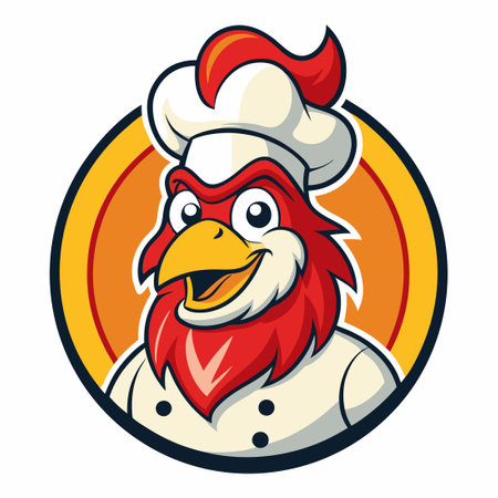 Vector Illustration of a Rooster Chef Character with Crossed Toque and Spatulaのイラスト素材
