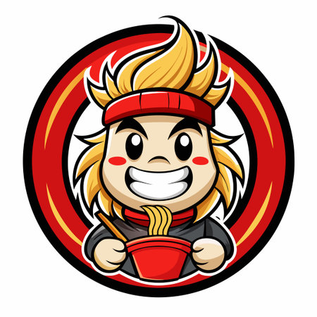 Cheerful Ramen Mascot Cartoon in a Vibrant Vector Logo Illustrationのイラスト素材