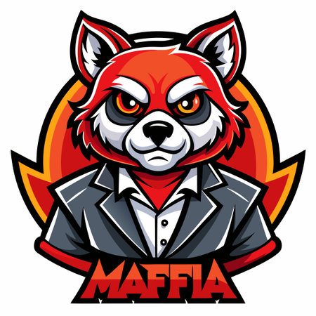 Red Panda Mafia Mascot Unleashes Its Comic Prowess with Vector Logo Illustrationのイラスト素材