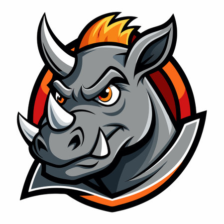 Cartoon Stylized Vector Logo Illustration of a Rhino Mascotのイラスト素材