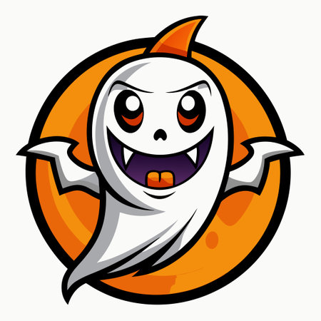 Spooky Pumpkin Ghost Mascot Pushing a Cart of Goodiesのイラスト素材