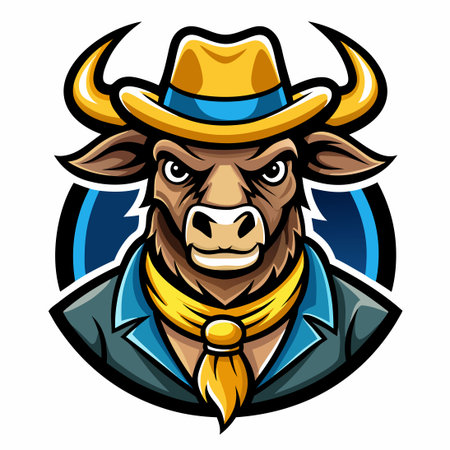 Vector Logo Illustration of a Mighty Rodeo Bull Mascot Cartoonのイラスト素材