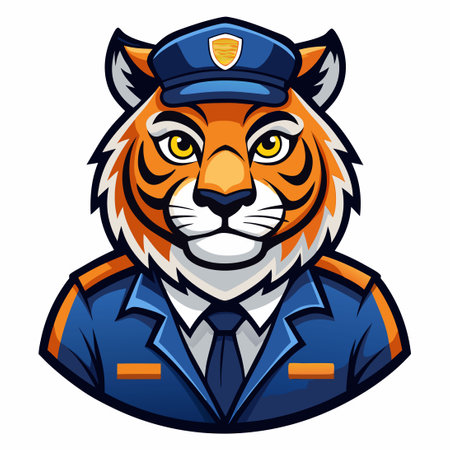 Fierce Police Tiger Mascot with Vector Design and Cartoonish Appealのイラスト素材