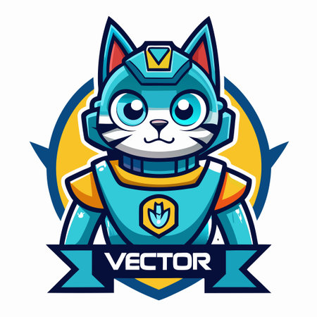 Futuristic Vector Logo Illustration Featuring a Robot Cat Mascot Cartoonのイラスト素材