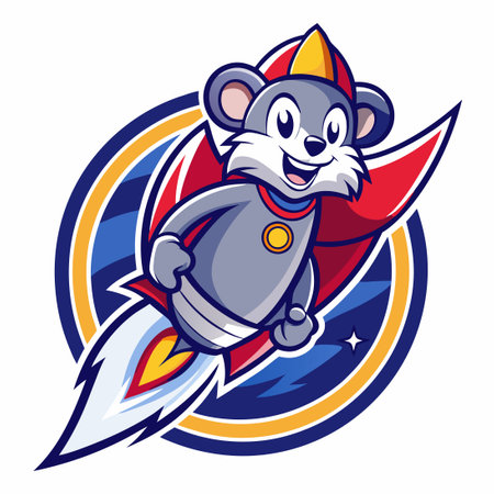 Vector Illustration of a Rocket-Soaring Mouse Mascot with Cartoonish Charmのイラスト素材