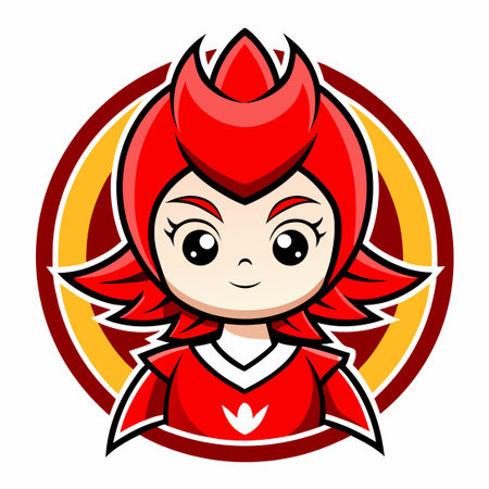 Animated Cartoon Illustration of a Red Female Character with a Mascot Costumeのイラスト素材