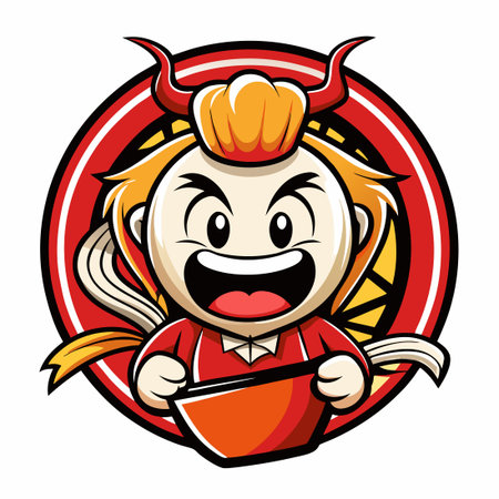 Vector Logo Illustration of a Cartoon Ramen Mascot in a Playful Styleのイラスト素材