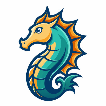 Seahorse Mascot Logo: Minimalist Design with Bold Lines and Vibrant Colorsのイラスト素材