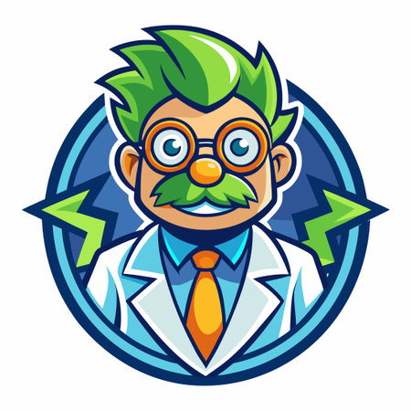 Cartoon Illustration of a Scientist Mascot with a Vector Logoのイラスト素材