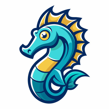 Cartoon Vector Illustration of a Seahorse Mascot with a Stylish Blue Hueのイラスト素材