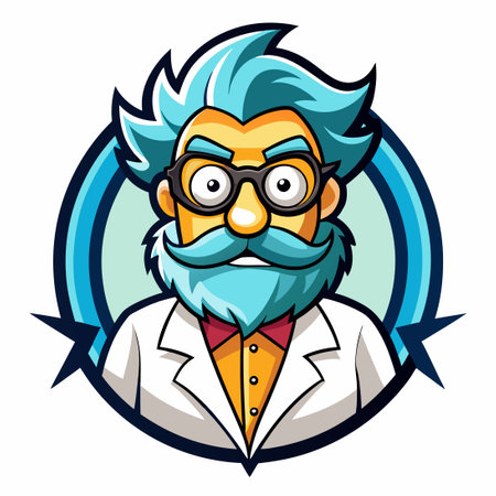 Cartoon Scientist Mascot with Modern Vector Logo Illustrationのイラスト素材