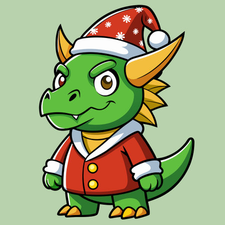 Christmas Cheer from a Festive Triceratops Vector Illustrationのイラスト素材