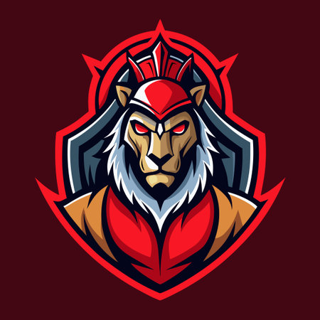 Fierce and Mighty: Vector Illustration of a Spartan Lion for E-Sports Enthusiastsのイラスト素材