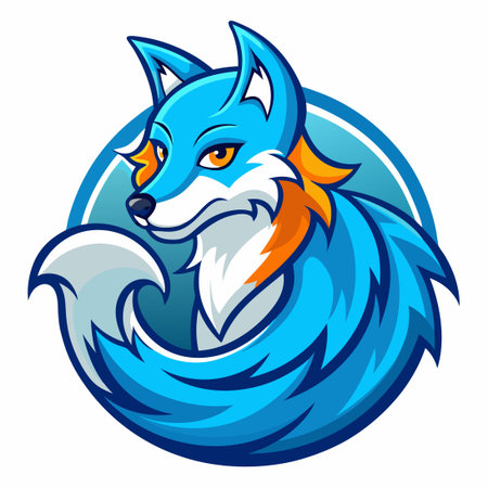 Wavy Blue Fox Mascot Cartoon Vector Logo Illustrationのイラスト素材