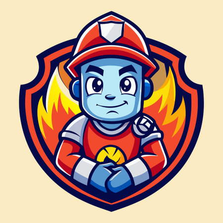 Fierce and Courageous Firefighter Mascot Illustration with Water Elementのイラスト素材