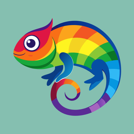 Vibrant Chameleon Lizard Shimmering in Rainbow Huesのイラスト素材