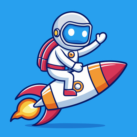Cartoon Vector Icon Illustration of an Astronaut Riding a Rocket into Spaceのイラスト素材
