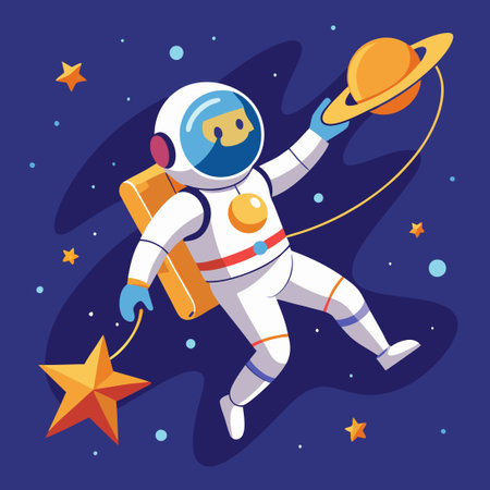 Astronaut Floating in Space with a Glowing Star in Handのイラスト素材