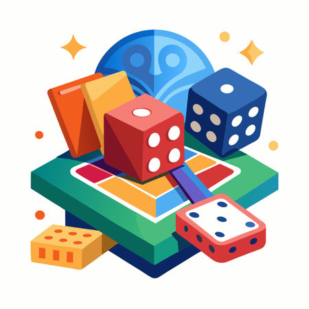 Cartoon Illustration of Board Game and Card Game with Diceのイラスト素材