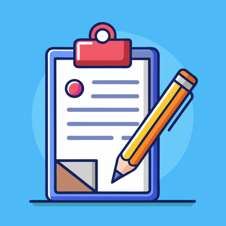 Cartoon Icon Illustration of a Clipboard, Paper, and Pencilのイラスト素材