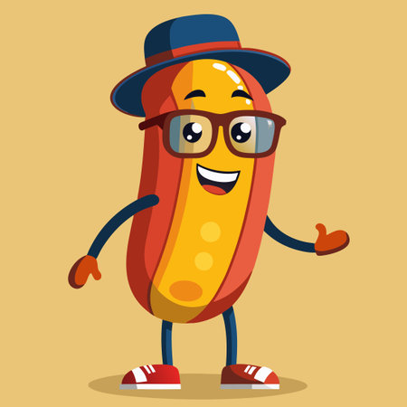 Cartoon Icon of a Cool Hotdog with Glasses and a Hatのイラスト素材