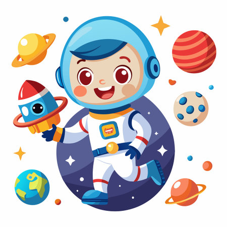 Playful Astronaut Pal Frolicking in Cosmic Cartoon Adventuresのイラスト素材