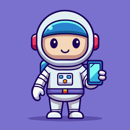 Adorable Cartoon Vector Icon of an Astronaut Holding a Phoneのイラスト素材