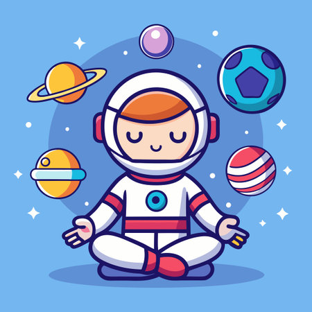 Serene Moment: Astronaut Practices Yoga Amidst Celestial Embraceのイラスト素材