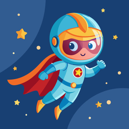 Super Cute Astronaut Flying Through Space with Joyful Expressionのイラスト素材