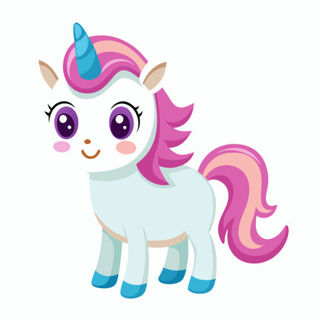 Enchanting Cartoon Vector Illustration of an Adorable Baby Unicornのイラスト素材
