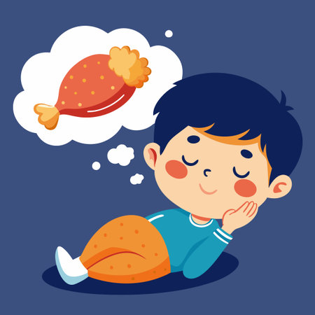 Sleepy Boy Dreaming of Delicious Fried Chickenのイラスト素材