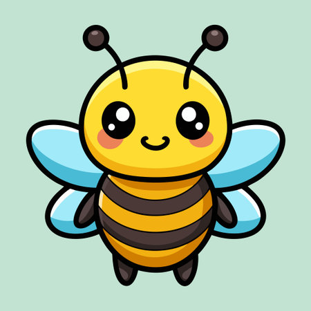 Adorable Cartoon Bee Flying Icon with Vibrant Colors and Whimsical Detailsのイラスト素材