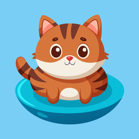 Adorable Cartoon Icon of a Floating Cat with a Cheeky Expressionのイラスト素材