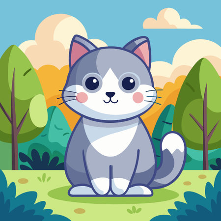 Adorable Cartoon Vector Icon Illustration of a Cute Sitting Catのイラスト素材