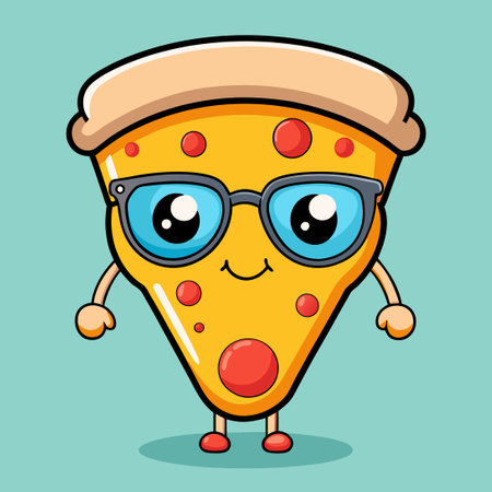 Cool and Cute Cartoon Pizza Slice with Glassesのイラスト素材