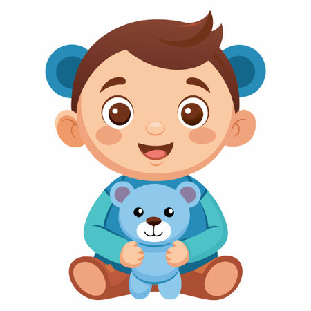 Adorable Baby Affectionately Cuddling a Teddy Bearのイラスト素材