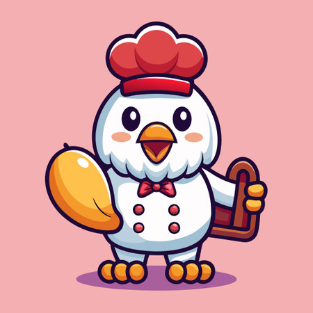 Adorable Chicken Chef Serving Perfectly Fried Crispy Chickenのイラスト素材