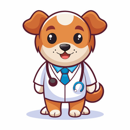 Adorable Dog Doctor in Stethoscope Cartoon Vector Illustrationのイラスト素材
