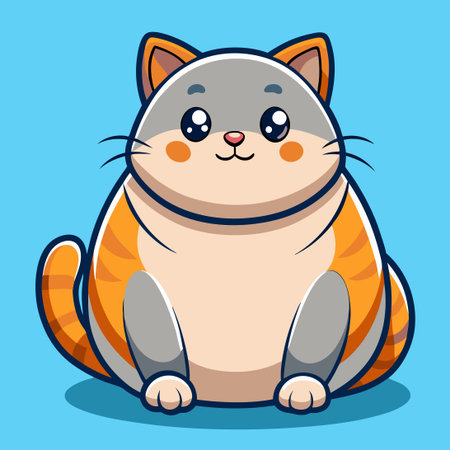 Cartoon Vector Illustration of a Cute Overweight Cat Sitting in an Amusing Poseのイラスト素材