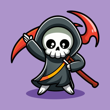 Humorous Cartoon Icon: Grim Reaper Dabbing with a Menacing Grinのイラスト素材