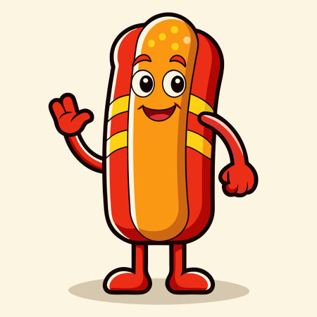 Cheerful and Waving Cartoon Hotdog Icon for Your Designsのイラスト素材