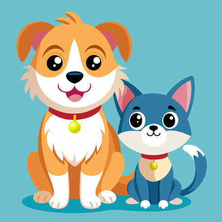 Adorable Cartoon Illustration Depicting a Playful Dog and Cat