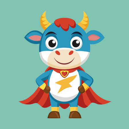 Super Hero Cow with Cutest Cartoon Icon Expressionのイラスト素材