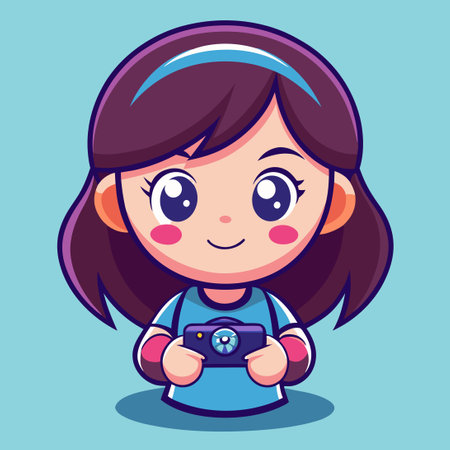 Cute Anime Girl Gaming with Joystick Icon Illustration in Three Versionsのイラスト素材