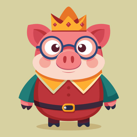 Adorable King Pig with Spectacles: A Charming Cartoon Illustrationのイラスト素材